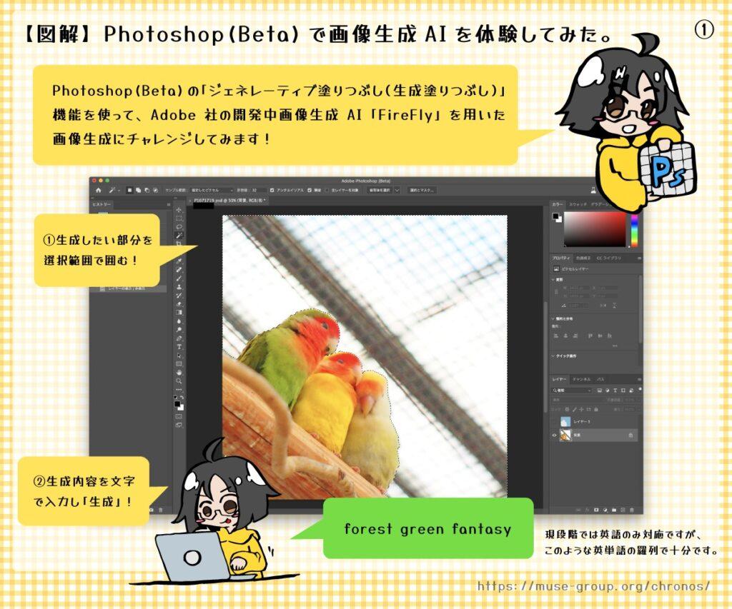 「Adobe Photoshop (Beta)」を用いたAIによる画像生成の一例　画像生成AI AIalt Photoshop ジェネレーティブ塗りつぶし 生成塗りつぶし