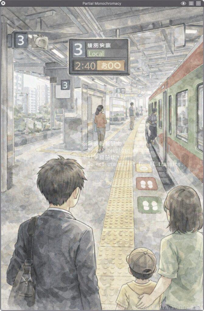 イラスト：ChatGPTによる
部分的全色盲（PM型）の色覚シミュレーション／『Sim Deltonism』による再現